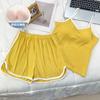 Conjunto de Pijama de Camisola y Shorts para Mujer de Verano con Almohadillas en el Pecho, Color Sólido, Juvenil, Sexy, Sencillo, Ajustado, Ropa de Casa Casual