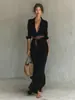 Vestido de moda elegante de color liso con solapa y cinturón para ceñir la cintura, nuevo para mujer, tienda independiente de Amazon europea y americana transfronteriza 2026