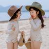 Traje de baño de una pieza para niña, manga larga, verano, secado rápido, ropa protectora solar para bebé en la playa, traje de baño lindo de encaje roto para niña