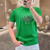 Camiseta de Manga Curta 2025 Moda Masculina Distinta Tendência Manga Dupla Algodão Seda Meia Manga Diamante Gola Redonda Slim Fit
