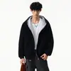 Sudadera con capucha de punto de peso pesado de dos tonos de alta gama para hombre, nueva llegada de otoño, con cremallera, holgada, versátil, top casual para hombre