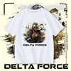 Camiseta Delta Force Weilong Rojo Rosa Lobo para Niños, Manga Corta, Corte Holgado, Top de Estudiante, Moderno