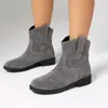 Botas Curtas de Tamanho Grande Estilo Europeu e Americano, Bico Redondo, Outono e Inverno, Tamanhos 40-46, Botas de Couro com Salto Quadrado, Slip-On Bico Redondo, Sapatos de Salto Alto Aliexpress para Mulheres