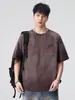 Ropa para Hombre Fengshe / Camiseta de Manga Corta con Cuello Redondo Estampada Estilo Casual Americano con Bolsillo en el Pecho Lavada Estampada Peso Pesado 290g para Hombre