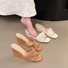 Zapatos de vestir de estilo étnico francés de corte bajo con punta cuadrada para mujer 2026, zapatos de tela de suela blanda con tacón de cuña sin cordones para verano, retro, para combinar con faldas