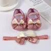 Zapatos Suaves para Bebé 2024 Zapatos para Bebé de 0 a 1 Año Zapatos de Princesa para Recién Nacido Traje de Diadema con Zapatos de Vestir a Juego