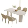 Mesa de jantar e cadeiras de ardósia branca pura e cremosa, mesa de reunião moderna minimalista, mesa de jantar semicircular econômica para apartamentos pequenos