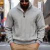 Suéter Pulôver Casual Retrô Americano Transfronteiriço com Gola Alta, Zíper, Tricot Solto Pesado com Jacquard de Retalhos, Outono e Inverno, Manga Longa
