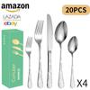 Juego de vajilla de acero inoxidable con diseño transfronterizo de Amazon para 4 personas, caja de regalo 1010, cuchillo, tenedor y cuchara para carne de estilo occidental.
