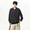 Moletom Masculino Novo de Outono 2026 com Meio Zíper, Estilo Streetwear Americano Casual Solto, Camiseta de Manga Longa Estilo Old Money