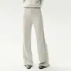 Calça Feminina de Cashmere Bai Cai Rong Outono/Inverno 2026, Malha Casual Fluida, Cobre o Quadril, Trançado Lateral, Calça Casual de Pernas Largas