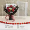 Rosa de flor artificial finalizada com caixa, buquê de crochê de lã de flor artificial tecido à mão para presente de feriado de amigos