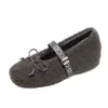 Sapatos Fofos Femininos Mary Jane Roupa de Fora Aquecimento Salto Escondido Pessoas Baixas Outono Inverno Boca Rasa Sapatos de Algodão Mais Veludo Branco Marrom