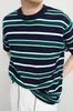 Camiseta Informal de Manga Corta a Rayas Versátil de Moda para Hombre Camisa Básica de Manga Media con Cuello Redondo para Hombre Nuevo Modelo 2025