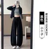 Calça Esportiva Casual com Cordão 2026 Nova para Mulheres, Calça de Moletom Solta de Cintura Alta para Outono, Tamanho Petite, Calça de Perna Larga Curva com Caimento