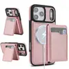 Compatível com capa de telefone magnética dois em um para iPhone 18, capa com porta-cartão para Samsung S26, capa de couro com carregamento sem fio MagSafe
