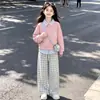 Estilo académico perezoso artístico otoño temprano nuevo sudadera con capucha de retazos a rayas solapa conjunto de pantalones casuales versátil estilo coreano para niñas