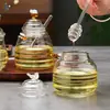 Tarro de miel de vidrio transparente para el hogar con tapa, varilla agitadora de vidrio, botella de miel, tarro de vidrio transparente creativo