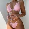 Comércio Exterior Aliexpress Europeu e Americano Sexy Corrente Gola Halter Fenda Maiô Feminino Praia Biquíni Fonte Termal Roupa de Banho Atacado