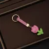 Chaveiro de Carro Tulipa Popular Criativo da Moda Cravejado com Diamantes com um Toque de Luxo, Cordão para Celular de Flor, Pingente para Bolsa