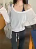 Toma real de camiseta de manga larga fina de ajuste holgado estilo coreano de Lyocell Tencel para otoño, camiseta base superior 17723