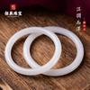 Pulsera de Jade Seda Dorada Hotan Xinjiang para Mujer, Delgada, Redonda, con Cascabeles, Grado Grasa de Cordero, Jade Blanco Seda Dorada, Suministro al por Mayor