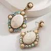 Pendientes de Turquesa Blanca Estilo Occidental Exagerado Transfronterizos Europeos y Americanos Pendientes de Diamante Geométricos Retro Pendientes Elegantes de Alta Calidad