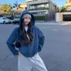 Sudadera con capucha deportiva y casual de estilo retro para mujer, perfecta para otoño e invierno, con forro de felpa para abrigar, diseño versátil de color liso y cierre de cremallera.