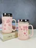 Taza de Cerámica con Tapa Cuchara Taza de Agua de Dibujos Animados Taza para el Hogar Taza de Pareja Hombre y Mujer Taza para Té de Oficina Regalo para Niña