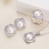 Brincos de pérolas de água doce Zhuji Real, brincos, pingentes de anel, conjunto de três peças, joias elegantes e versáteis, conjunto de pérolas no atacado