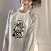 Camiseta Casual Versátil Estilo Ins com Estampa de Cachorrinho Fofo de Desenho Animado, Gola Redonda, Manga Longa - Nova Moda 2025