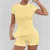 Venta Caliente Transfronteriza Ropa de Yoga para Mujer Conjunto de Manga Corta de Secado Rápido Ropa de Fitness Running Pantalones Cortos de Tacto de Alta Gama Conjunto de Dos Piezas