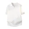 Camisa Polo Tricô Manga Curta Masculina Gola V Lapela Estilo Old Money Slim Fit Business Camiseta de Seda de Gelo Verão Atravessando Fronteiras Fábrica Atacado