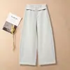 Pantalones de pierna ancha color verde oliva, pantalones casuales para mujer, nueva colección primavera/otoño 2026, moda estilo coreano, diseñados para figuras petite, resistentes a las arrugas y con dobladillo curvo