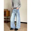 Jeans anchos de retazos bordados estilo retro americano con diseño recto, holgado y buena caída