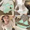 Té Verde Limón Estampado TeaStar Cubierta Casual Delgada para Mujer Verano Bikini Traje de Baño Conjunto de Cubierta de Encaje