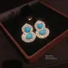 Nuevo Collar con Colgante de Calabaza Turquesa Incrustado de Diamantes Estilo Chino Pendientes de Lujo Ligero con Sentido de Alta Gama Traje de Joyería de Moda Estilo Nacional para Mujeres