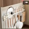 Estante de ganchos para cocina color gris pistola, barra colgante sin perforaciones, estante de almacenamiento de pared, estante de almacenamiento multifunción para ollas, sartenes, cucharas