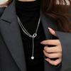 Collar con colgante redondo de plata de otoño e invierno para mujer, estilo frío, cadena de suéter larga que combina con todo, accesorios geniales de moda hip hop