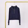 Moletom Lulu com Gola Alta e Meio Zíper com Etiqueta, Em Estoque Entrega Direta, Etiqueta Dourada, Zíper Dourado, Moletom Casual Solto Curto de Fleece