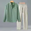 Camisa de Lino Puro de Manga Larga Primavera y Otoño para Hombre Commute Casual Todo Material de Lino Camisa Transpirable Top Estilo Chino