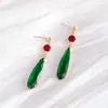 Nuevos Pendientes de Estilo Chino Largos Retro Literarios Elegantes Color Verde Esmeralda Pinza de Oreja Tipo Espiral Pendientes para Mujeres Pendientes