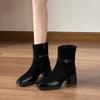 Botas Personalizadas para Mujer ~ Botines de Tacón Alto para Mujer 2025 Nuevas Cremallera Lateral Tacón Grueso Botas para Mujer Punta Cuadrada Media Caña Botas de Moda