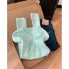 Cardigã de malha com gola V e manga com detalhe em renda verde, top casual outonal feminino estilo coreano
