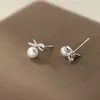 Pendientes de Plata de Ley S925 Nalan, Dulces Pendientes de Perla con Lazo Totalmente Diamantados, Pendientes Elegantes para Combinar Diariamente M07537