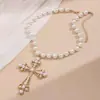 Colar de Pérolas Cruzadas Europeu e Americano Outono e Inverno Luxo Leve Sensação de Alto Padrão Corrente de Lã Elegante Feminino Versátil Novo Colar de Nicho