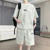 Conjunto Esportivo Novo e Moderno de Verão para Adolescentes, Conjunto Casual Elegante Masculino de Duas Peças com Manga Curta e Shorts