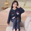 Pijama para niños, conjunto de dos piezas de forro polar con mangas largas, holgado, otoño e invierno, elegante y casual, para niñas mayores