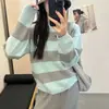 Suéter Grossinho Listrado Feminino Outono e Inverno 2025 Novo Estilo Popular, Pode Ser Usado como uma Camisa Base de Tricô Interna ou Externa para o Inverno