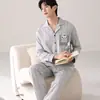 Pijama Masculino de Manga Larga y Pantalón Largo al por Mayor, Nuevo Estilo Otoño Algodón Puro Casual Cardigan Dibujos Animados Conjunto de Ropa de Casa que se Puede Usar Afuera